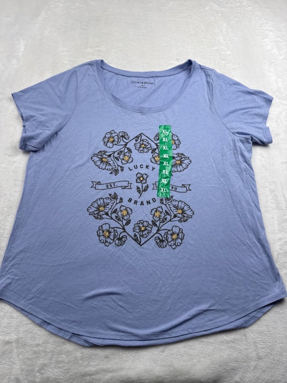Lucky Brand Womens Floral Graphic Scoop Neck T-Shirt XL Blue Cotton Blend